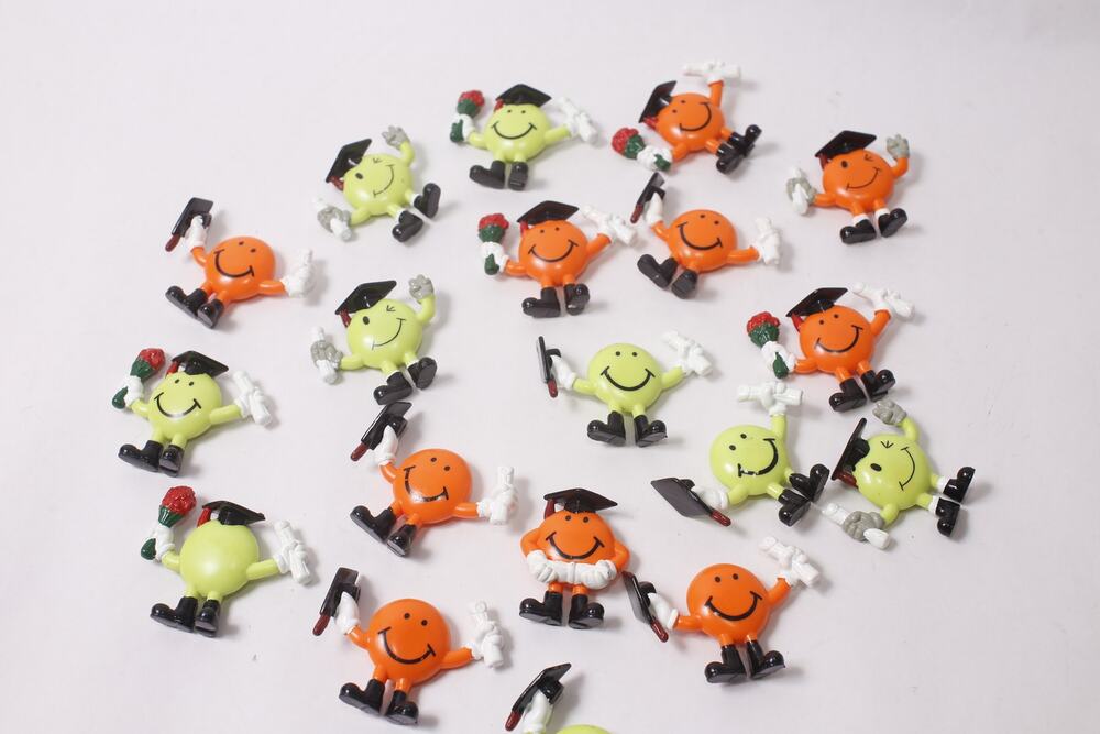 Vintage 80s Novelty Graduation Cupcake Topper Lot Smiley Face Party Supply ~ 26